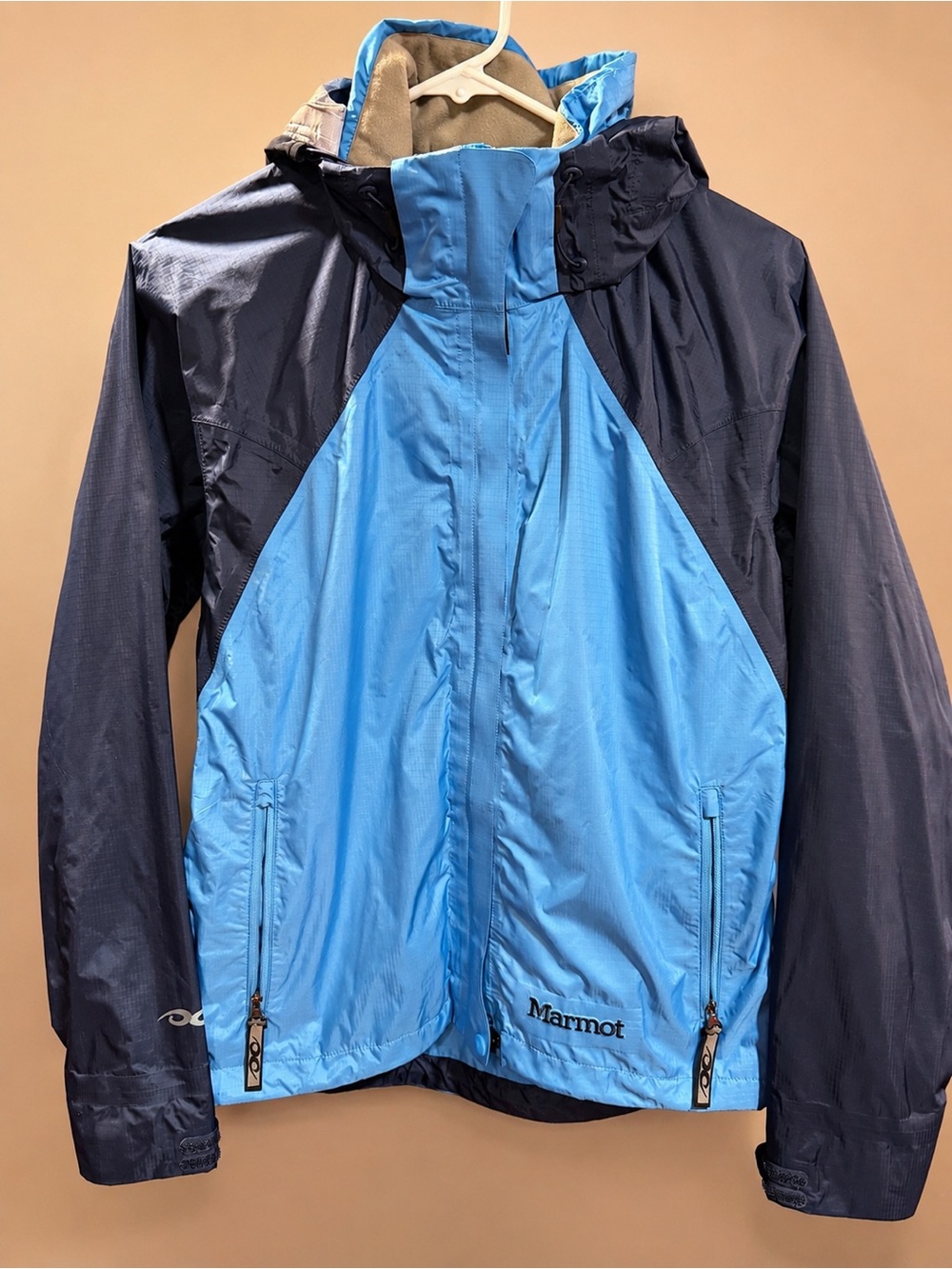 Marmot Women’s Waterproof Rain Jacket Blue Hooded Lightweight Shell Size Small